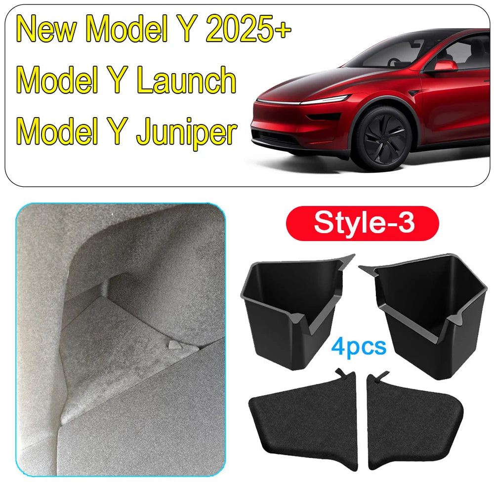 Tesla Model Y Juniper Rear Trunk Side Storage Box | TPE or Flocking Trunk Organizer B lifestyle view