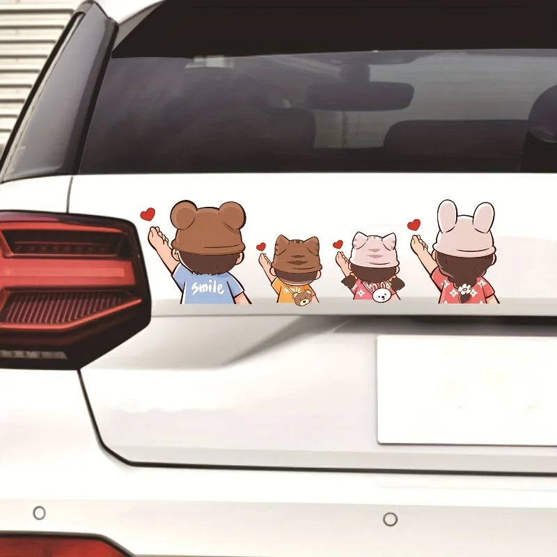 Cartoon cute family heart-shaped parent-child car decal, personalized creative rear w alternate view