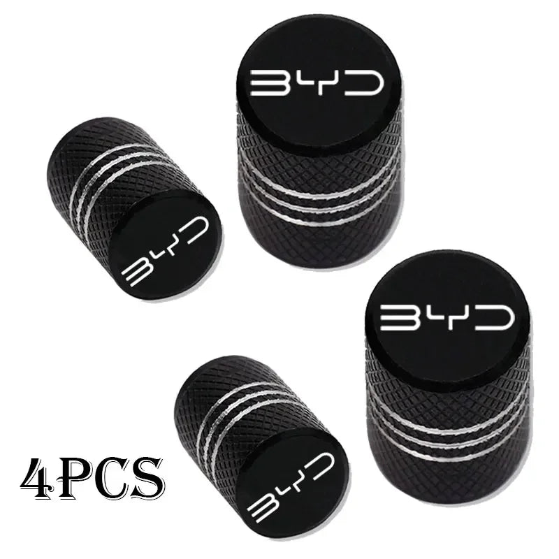 Car Tire Valve Stem Caps with Logo for BYD ATTO 3 Song Plus | 4 Pack CNC Aluminum detail view