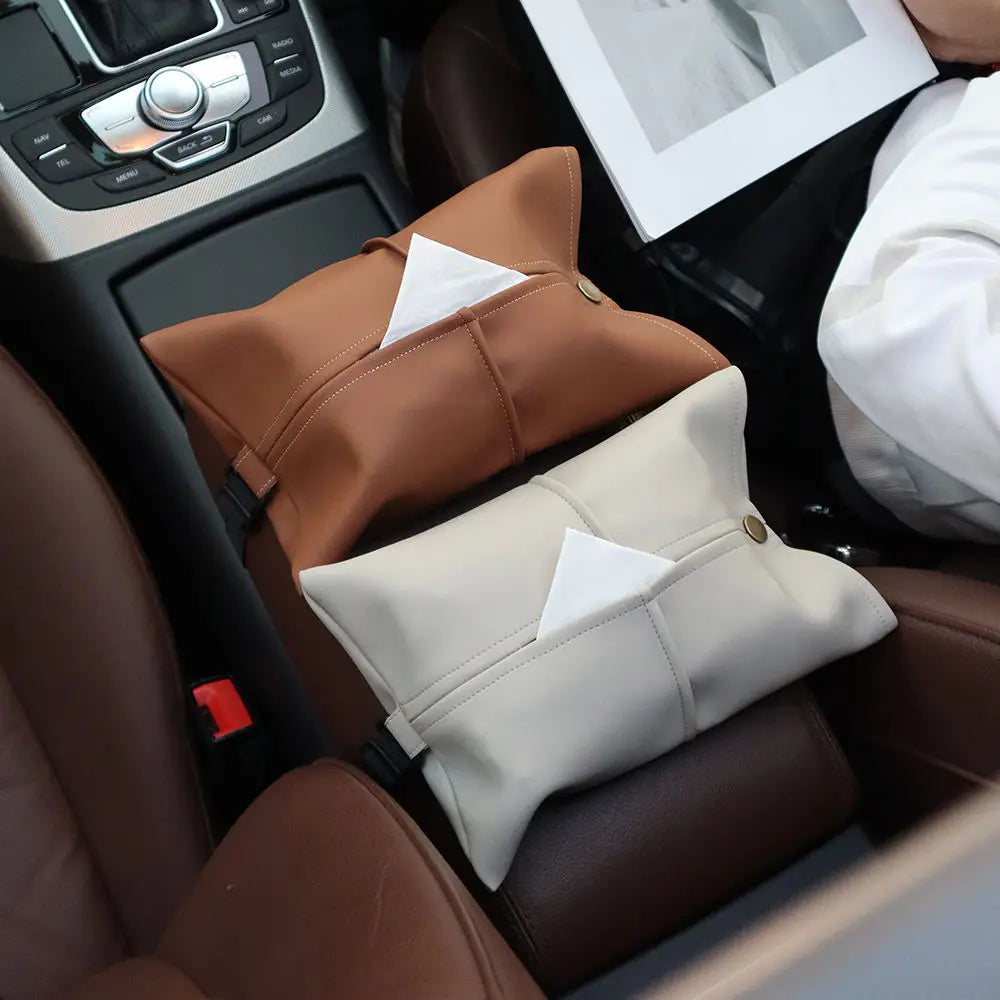 Car Tissue Box Leather Car Center Console Armrest Napkin Box Sun Visor Backseat Tissue Case Car Mounted Paper Box Tissue Box