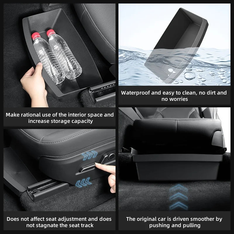 Front Row Under Seat Storage Box for Tesla Model Y 2025 Juniper | TPE Car Organizer detail view
