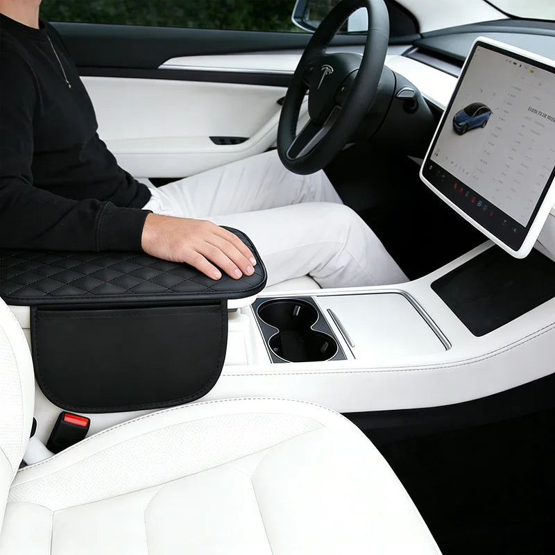 PU Leather Diamond Grid Car Armrest Pad, Center Console Protection, Dual Pocket Stora alternate view