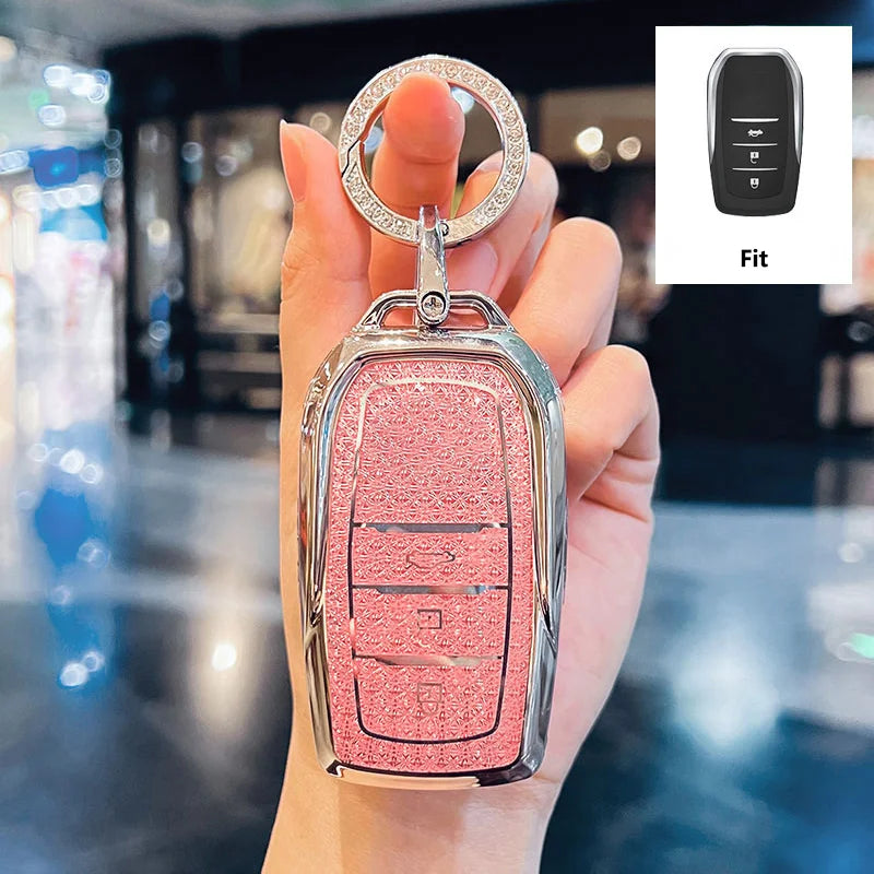 Diamond Pink for Toyota CHR Hilux Fortuner Land Cruiser 200 Camry Corolla Crown RAV4 Highland Remote Car  Key Case Cover Fob Bag