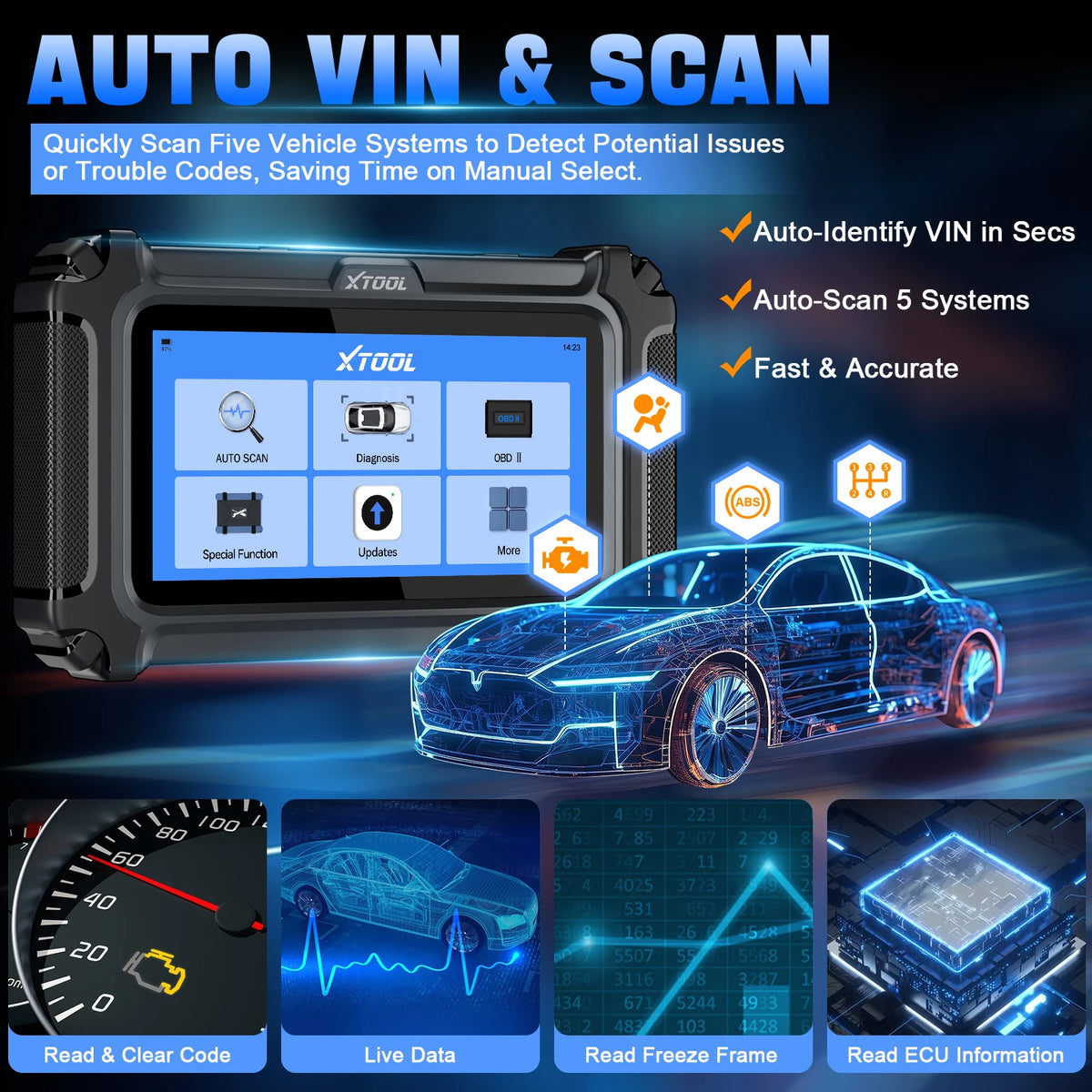 XTOOL D5 Car Diagnostic Tool 5 System Auto OBD2 Scanner OIL TCM DPF ABS EPB Reset Injector Code FCA/DOIP Lifetime Free Update