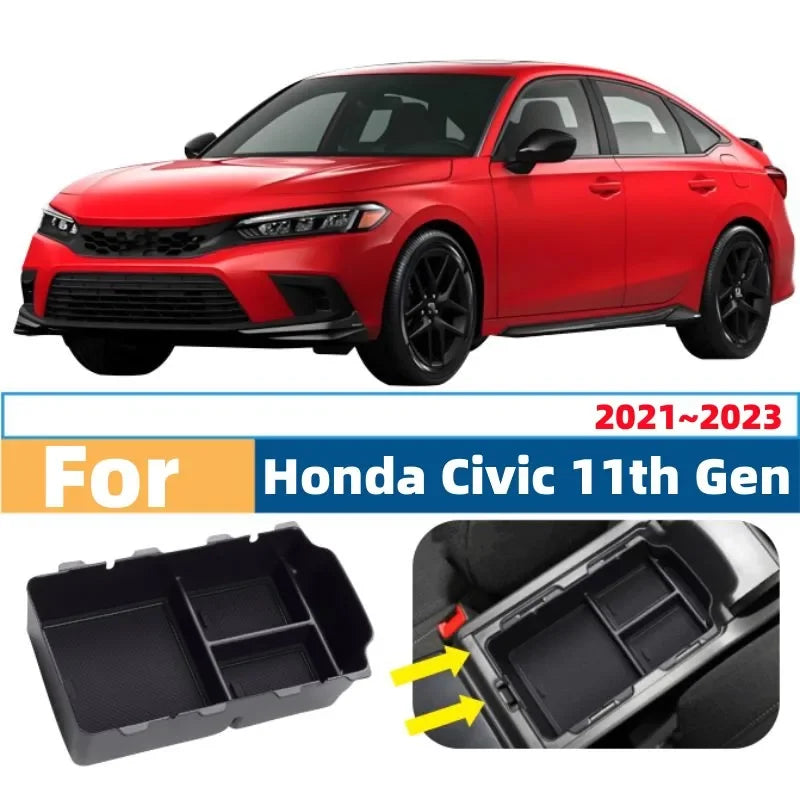 For Honda Civic 11th Gen 2021~2023 Central Armrest Storage Box Black Organizer Tray For A Neat And T