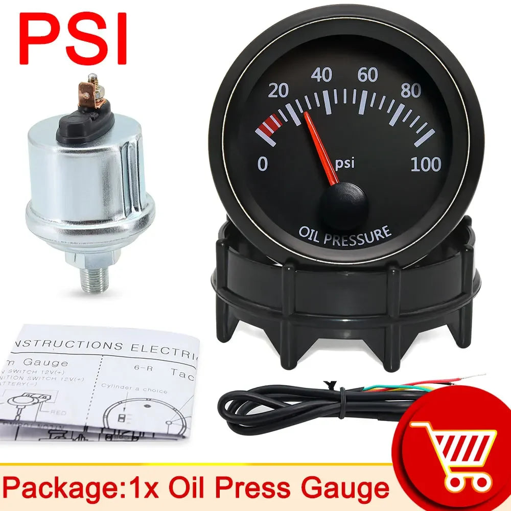 52mm Car Gauge Set | Water Temp Oil Temp Voltmeter Oil Pressure Boost Gauge lifestyle view