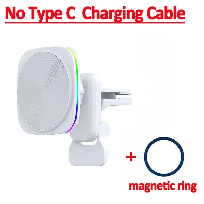 RGB LED Magnetic Wireless Charger Car Phone Holder | Fast Charging Mount for iPhone 16 close-up view