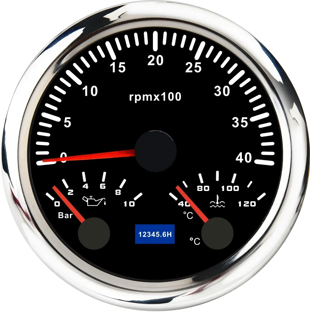 MH 85mm 3-in-1 Gauge Tachometer Water Temp Oil Pressure | 12V Car Boat 8000RPM 7 Co additional angle