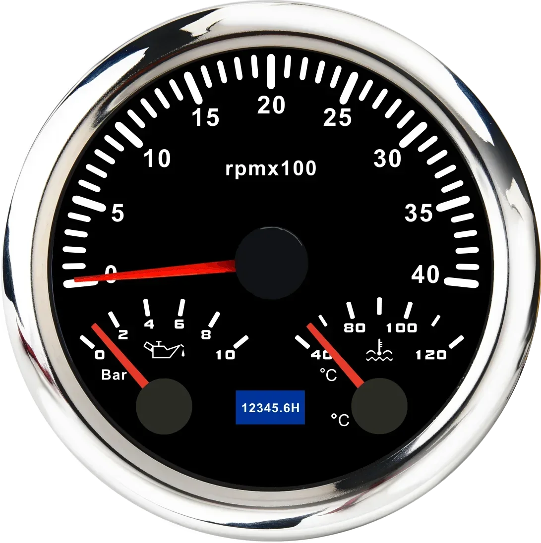 MH 85mm 3-in-1 Gauge Tachometer Water Temp Oil Pressure | 12V Car Boat 8000RPM 7 Co additional angle