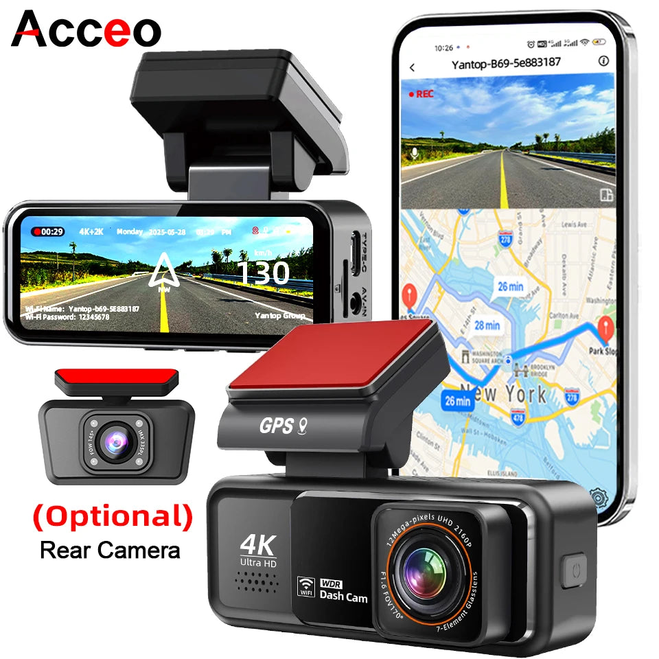 Dash Cam 4K with WiFi GPS | Built-in App Control and 24H Parking Monitor