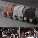 Heart Shape Metal Car Headrest Hooks 2 in 1 Leather Hanger