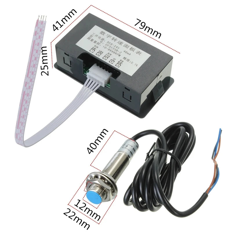 4 Digital LED Blue Green Tachometer Gauge RPM Speed Meter with Hall Proximity Switch Sen detail view