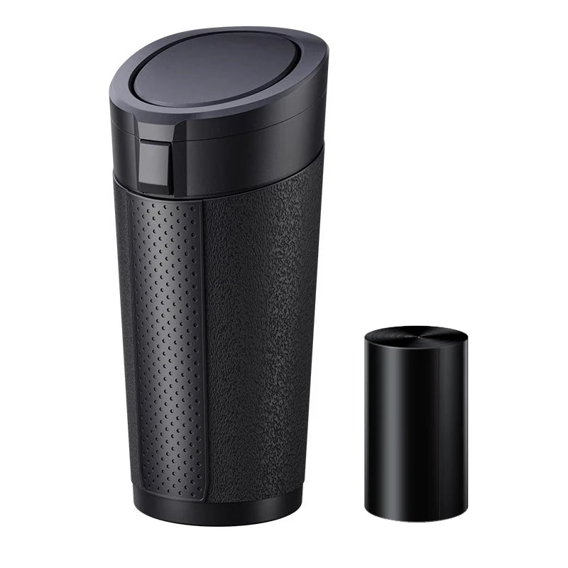 Car Trash Can (with Lid) Auto Dust Organizer with Garbage Bags Small Car Trash Bin Can close-up view