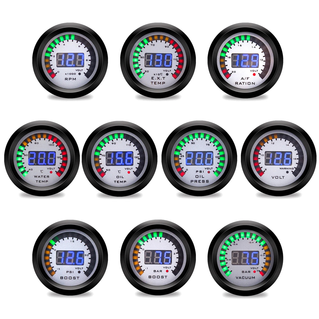 2" 52mm Digital Air Fuel Ratio Gauge Tachometer Voltmeter Boost Vacuum Water Temp Oil Temp Oil Press EGT Gauge AFR for 12V Car