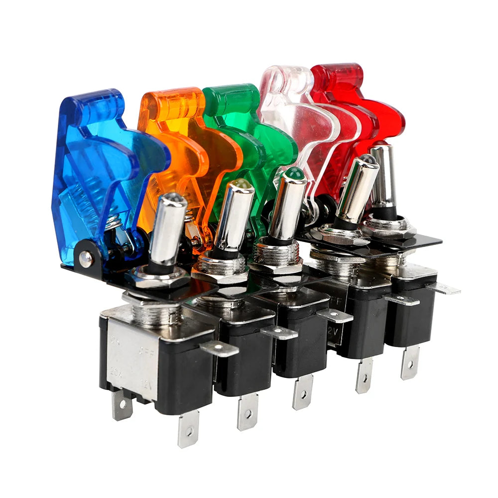 1PCS 12V 20A Toggle Switch LED Switch Car Auto Cover LED Light With Protective Cover SPST Toggle Roc