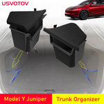 USVOTOV Tesla Model Y Juniper 2025 Trunk Organizer – TPE Rear Trunk Side Storage Bins