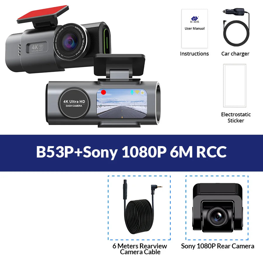 4K Dash Cam with WiFi & GPS | Dual Lens, Night Vision, 24H Parking Monitor