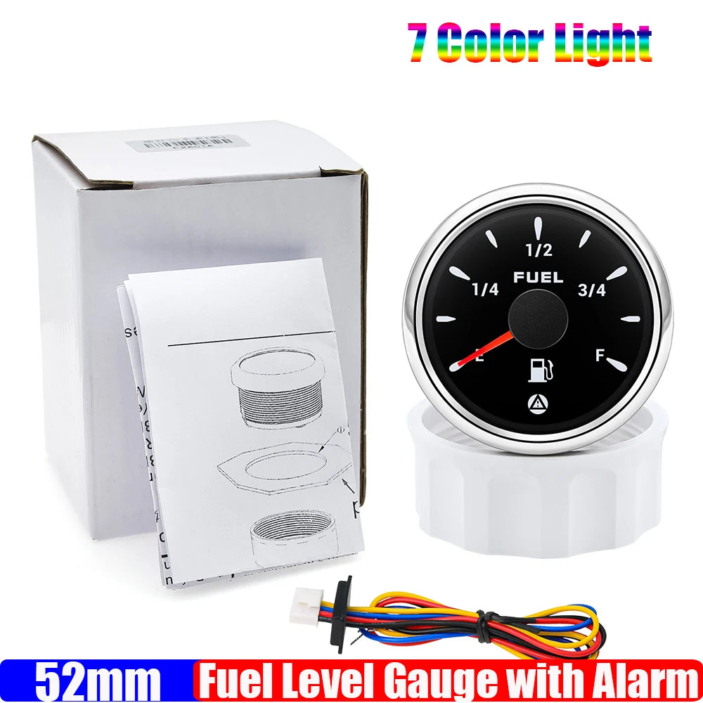 2" 52mm Fuel Level Gauge with Flashing Alarm | 7 Color Backlight for Car Boat close-up view