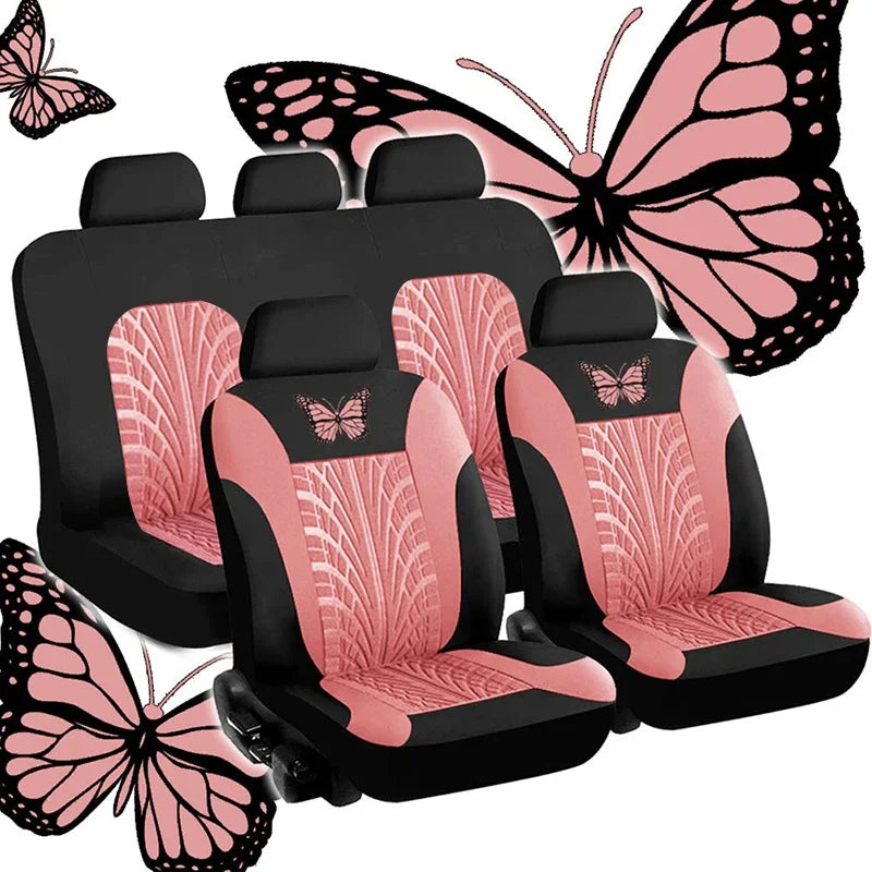 Car Seat Cover Full Set Universal Polyester Butterfly Pattern Embroidery additional angle
