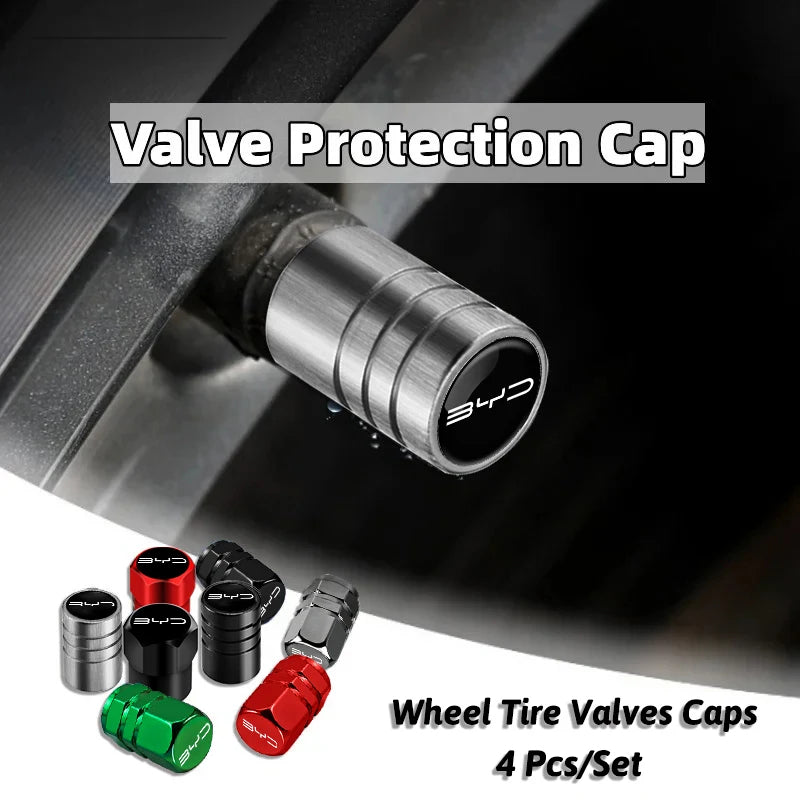 4Pcs Aluminum Alloy Tire Valve Caps for BYD Models | Waterproof Dustproof Cover Set