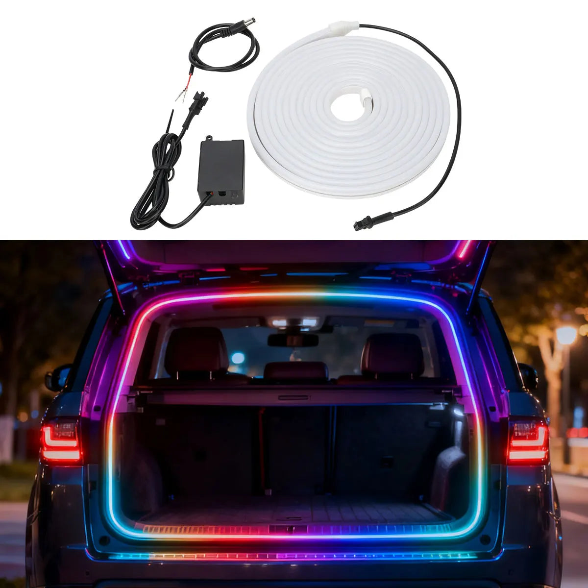 4M Universal Car Trunk LED Strip Light Flexible Multi-Color RGB Dynamic Flowing Decoration Neon Atmosphere Light for Auto Trunk