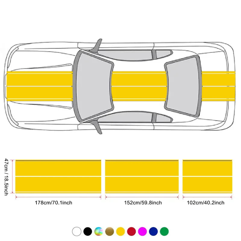 Car Stickers 6pcs Kit | Full Body Vinyl Decals Racing Stripe Design for Roof Hood Door close-up view