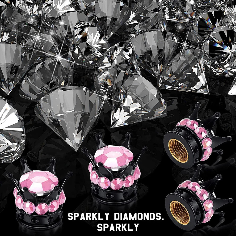 Bling Bling Rhinestone Valve Stem Caps | Chrome Crown Tire Valve Caps for Cars, Bikes lifestyle view