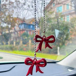 Car Rearview Mirror Pendant Stainless Steel Beaded Chain Bow