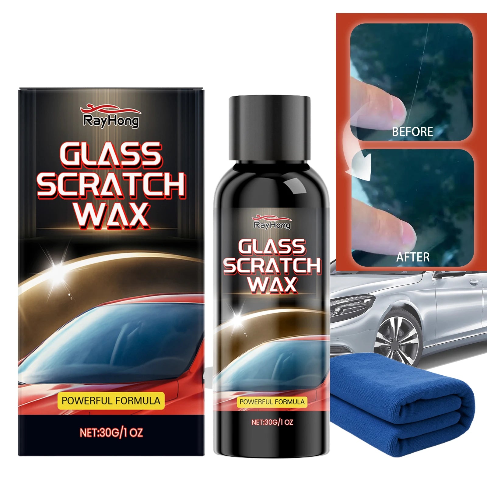 Glass Scratch Repair Paste with Towel Car Window & Bathroom Shower Glass Polishing Car Glass Scratch