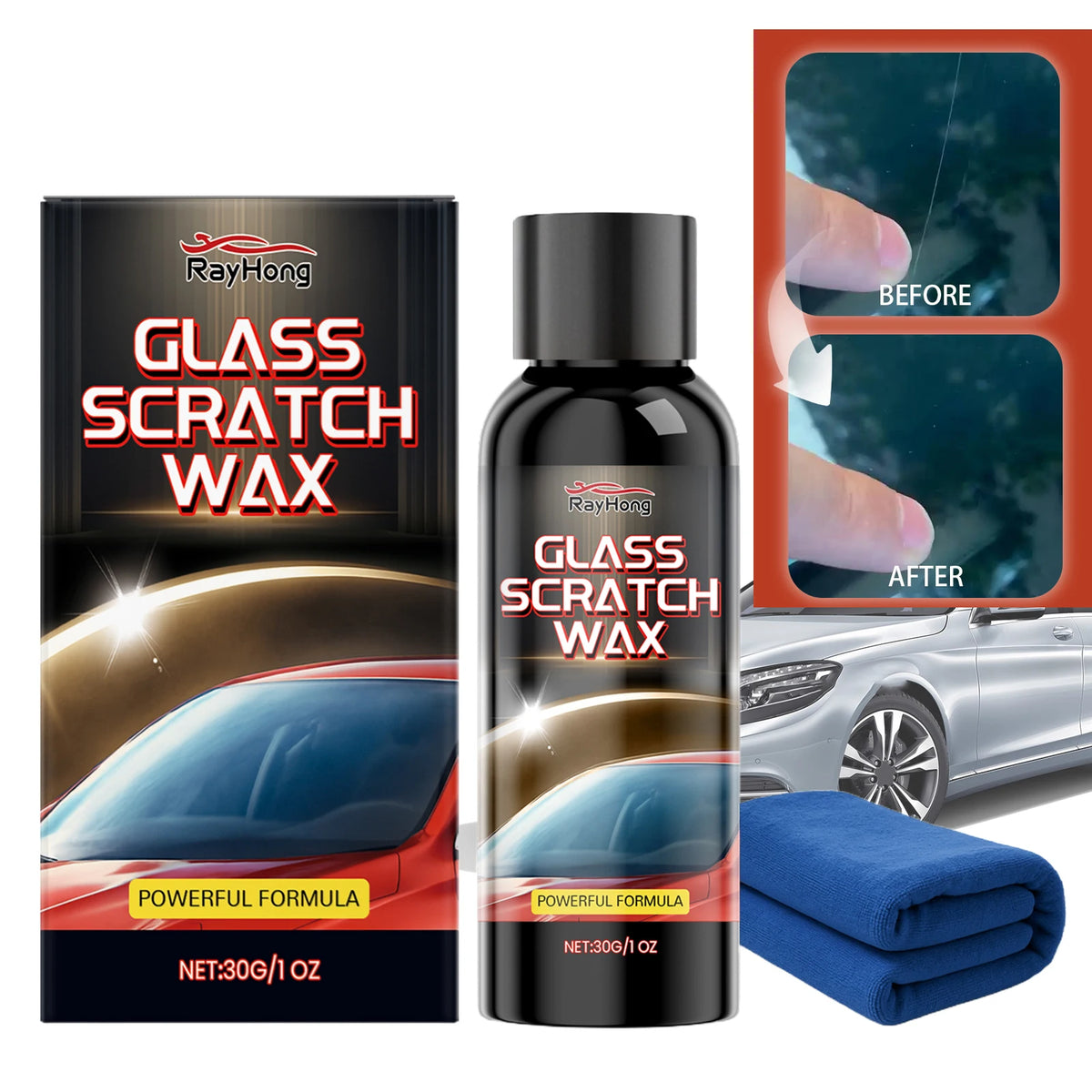 Glass Scratch Repair Paste with Towel Car Window & Bathroom Shower Glass Polishing Car Glass Scratch