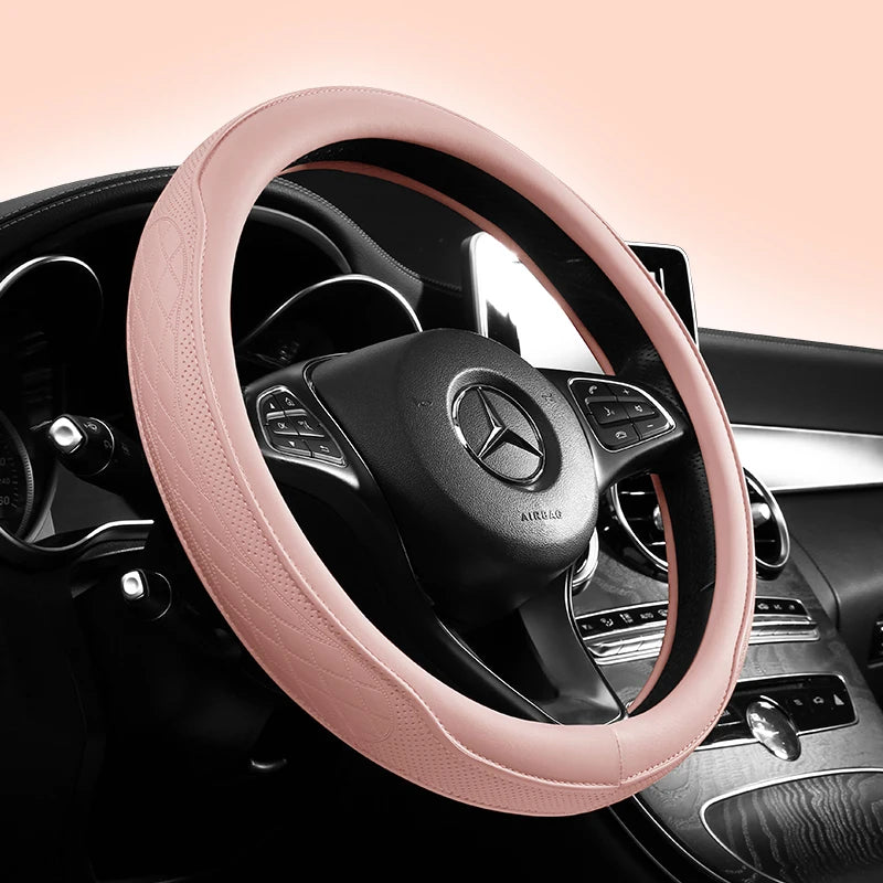 Napa Leather Perforated Patchwork Car Steering Wheel Cover, Non-slip, Breathable, Fits 1 detail view