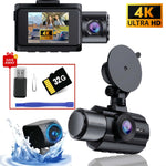 3 Channel Car DVR UHD 4K Dash Cam Three Way Camera DVRs Recorder Video Registrator Dashcam Camcorder Wiht 32G Card-Gift