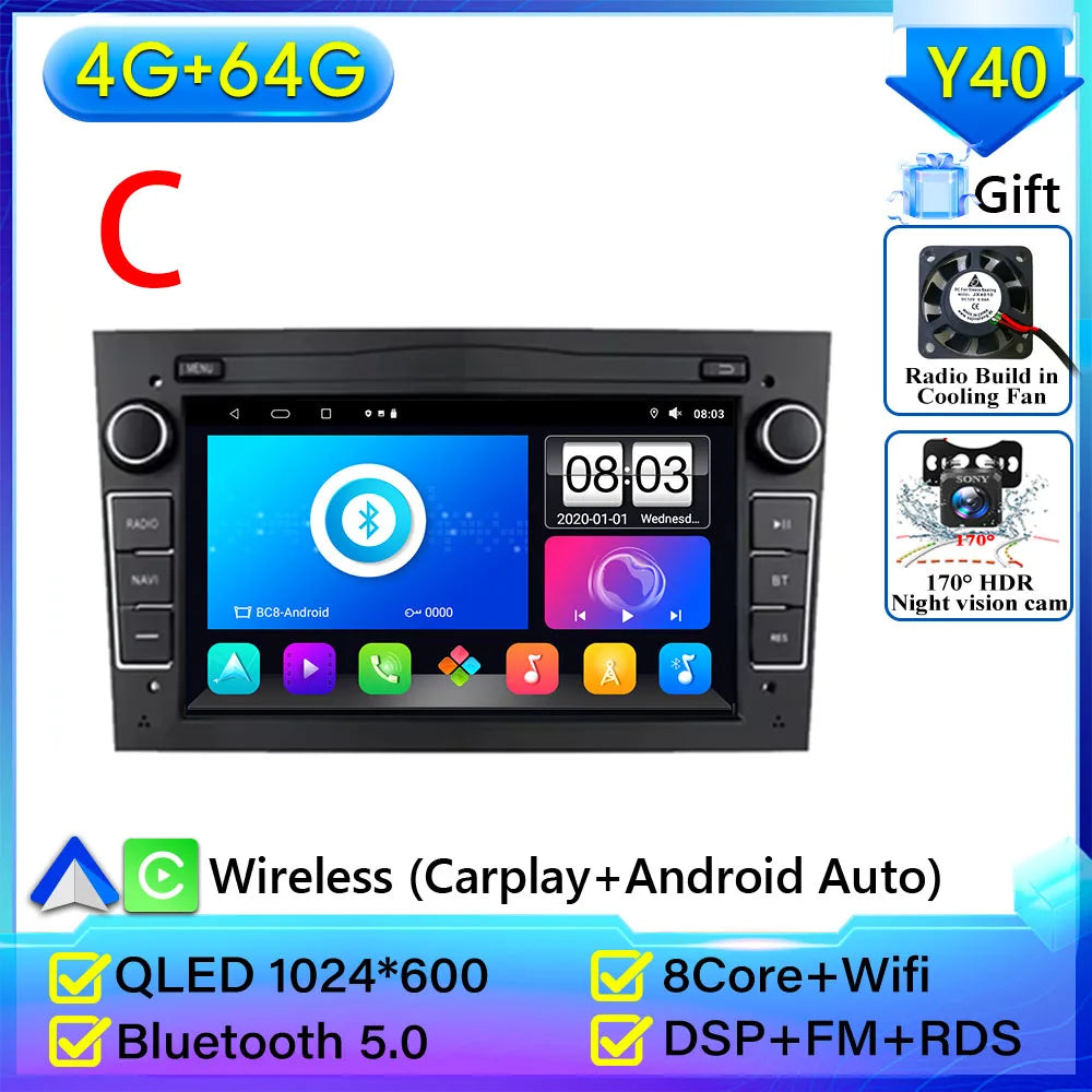 Car Radio Android Auto For Opel Corsa C D Vivaro Astra H J Vectra Antara Zafira Meriva close-up view