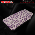 New comfortable and soft artificial rabbit fur leopard print car armrest pad, 12.6 inches x 7.5 inches for car interior