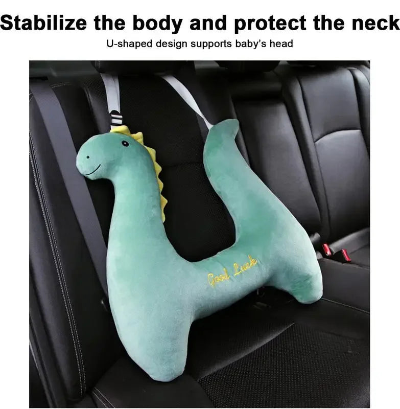 Children's H-Shape Car Travel Pillow | Memory Foam Headrest Support for Kids (Green & lifestyle view