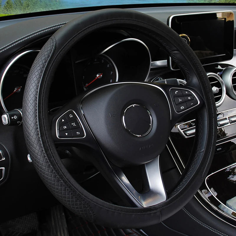 Universal Car Steering Wheel Cover Microfiber Leather Protection Cover Anti Slip Breat close-up view