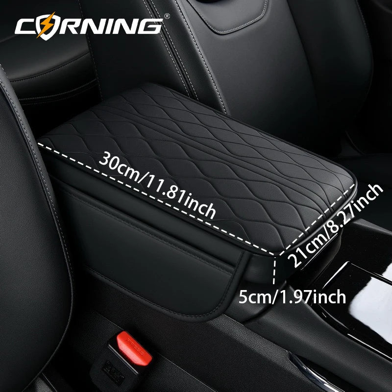 Universal Car Armrest Pad - PU Leather Memory Sponge Armrest Cushion Vehicle Center Console Cover Protector With Side Pocket
