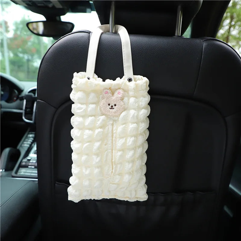 Pretty Girl Pearls Puff Grid Car Tissue Box Auto Seat Headrest Hanging Paper Tower Holder Organizer Car Interior Accessories