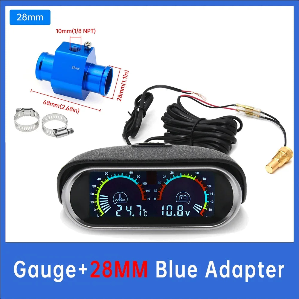 2 in 1 LCD Digital Display Voltmeter and Water Temp Gauge | Universal Car Truck Gauge close-up view