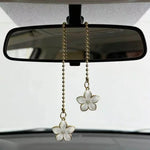 Car Rearview Mirror Pendant Pink Sakura Flower Pendant with Gold Chain Cute Auto Interior Decor Gifts for Women Decoraction