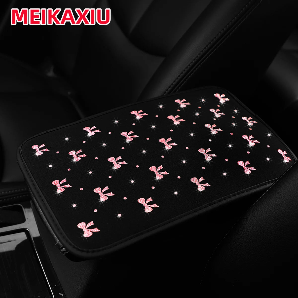 Blingbling Fabric Bow Tie Car Armrest Cover Pad Shiny Center Console Pad Women's Car Interior Accessory
