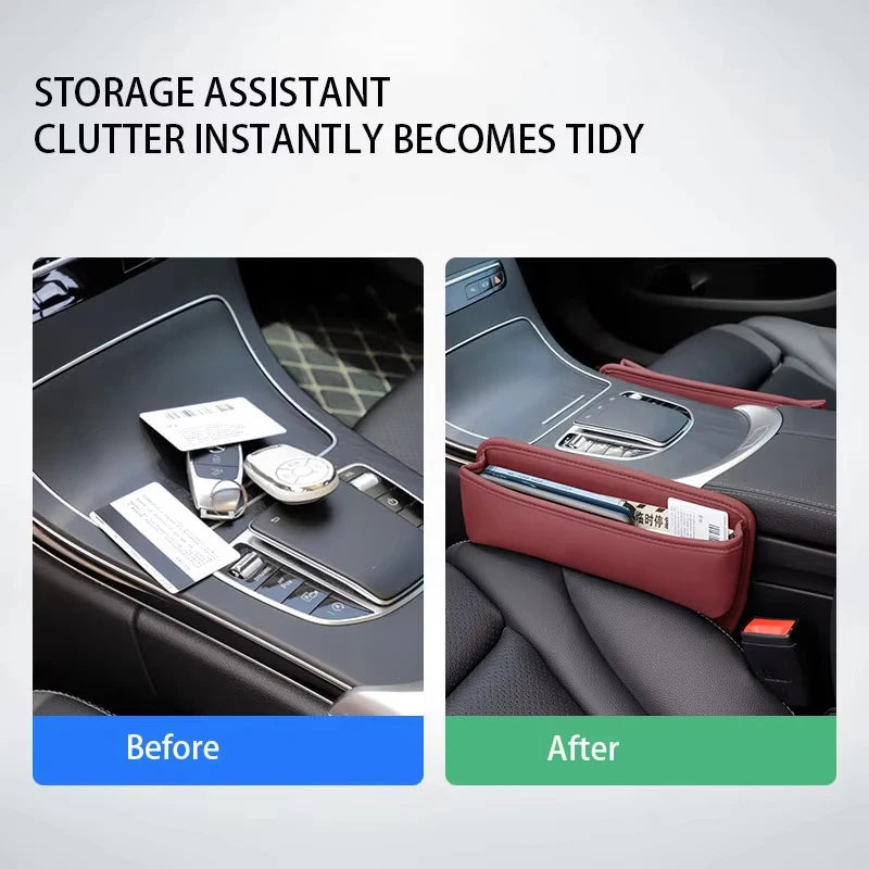 Car Seat Gap Organizer Storage Box Nappa Leather Multifunction Universal Crevice Side lifestyle view