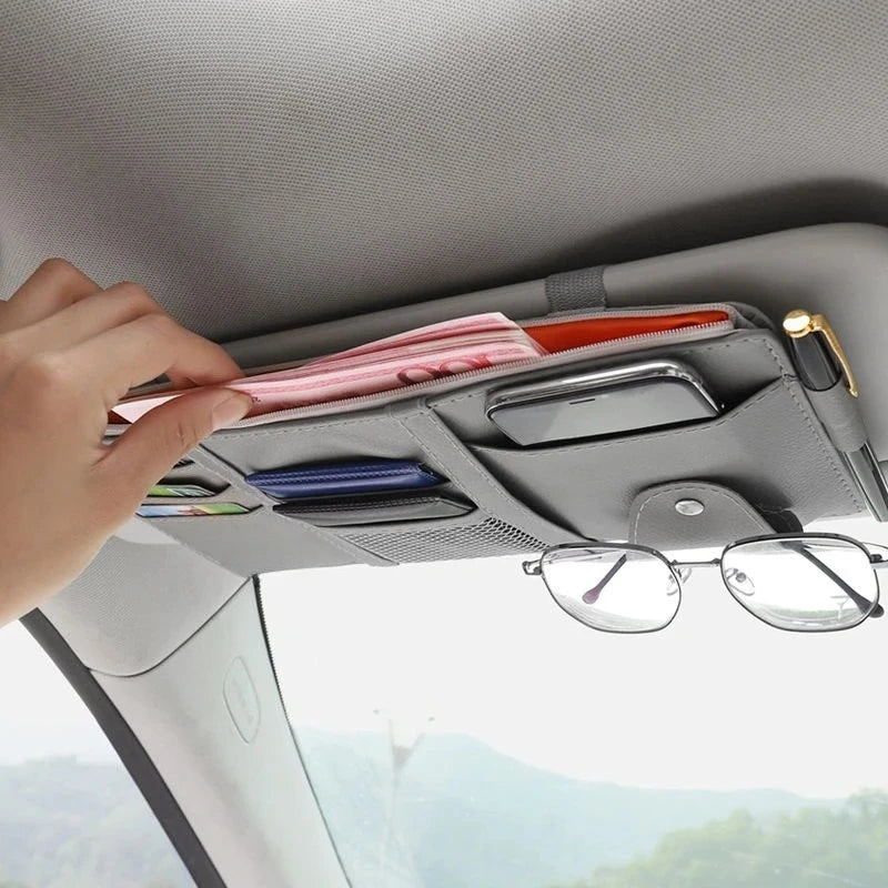 Car Sun Visor Organizer – Zippered Storage Pouch with Sunglasses Clip, Card & Ticket lifestyle view