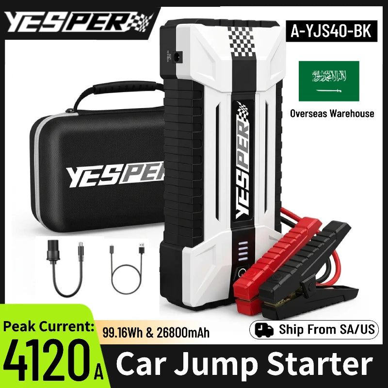 YESPER 4120A Peak Jump Starter 26800mAh Power Bank 12V Spark-Proof Car Emergency Booster Starting Device for ALL Gas/10L Diesel