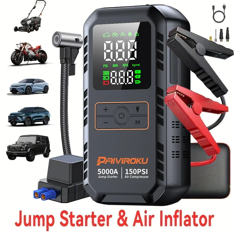 5000A Car Jump Starter with Air Compressor 150PSI Tire Inflator