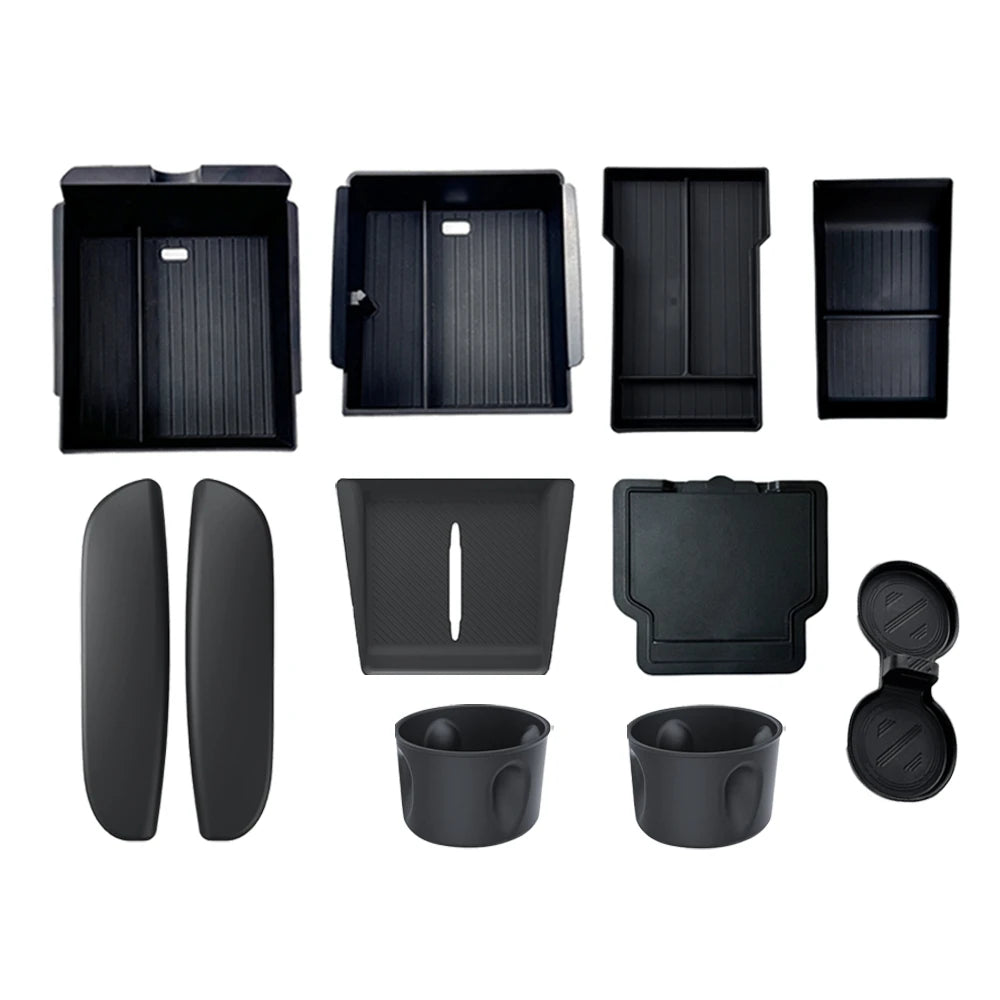 9PCS Set Center Console Upper Lower Storage Tray Armrest Hidden Box Cup Holder Mat Fo alternate view