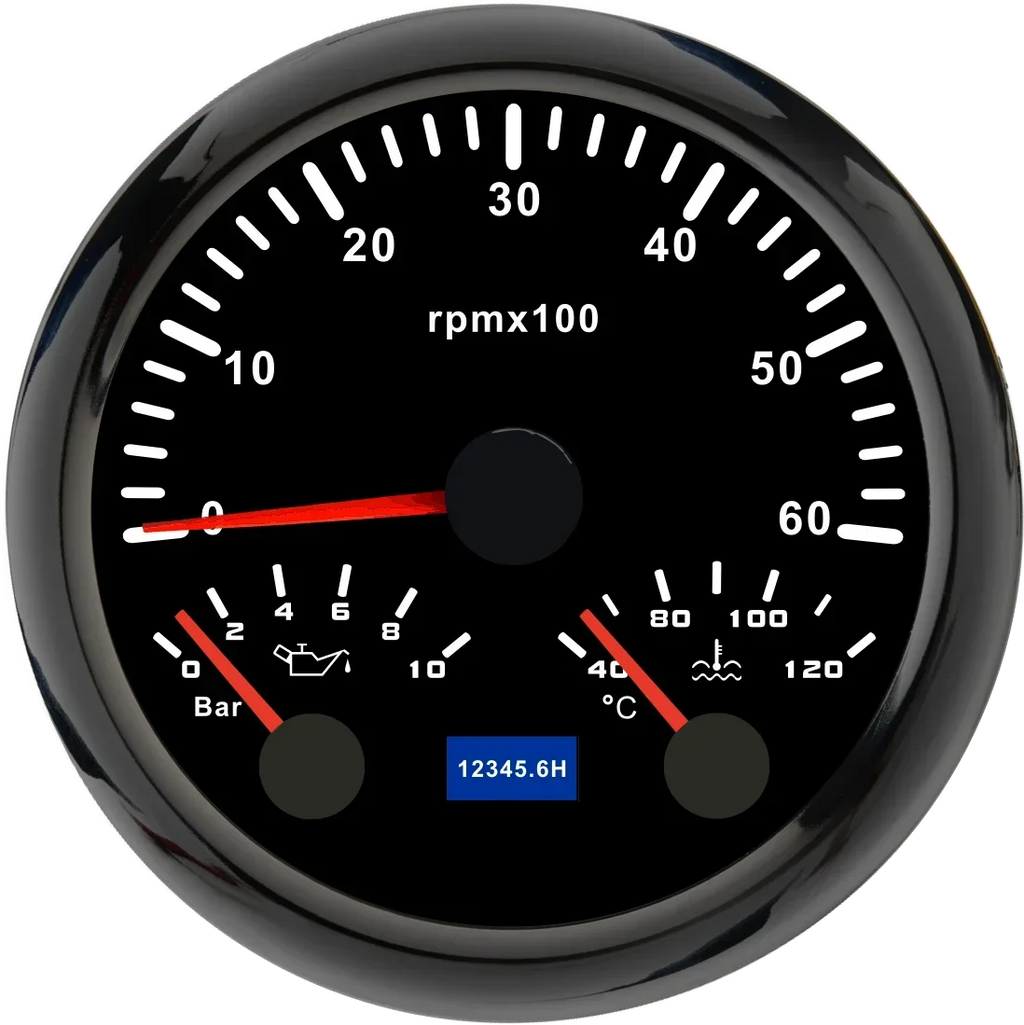 MH 85mm 3-in-1 Gauge Tachometer Water Temp Oil Pressure | 12V Car Boat 8000RPM 7 Color B detail view