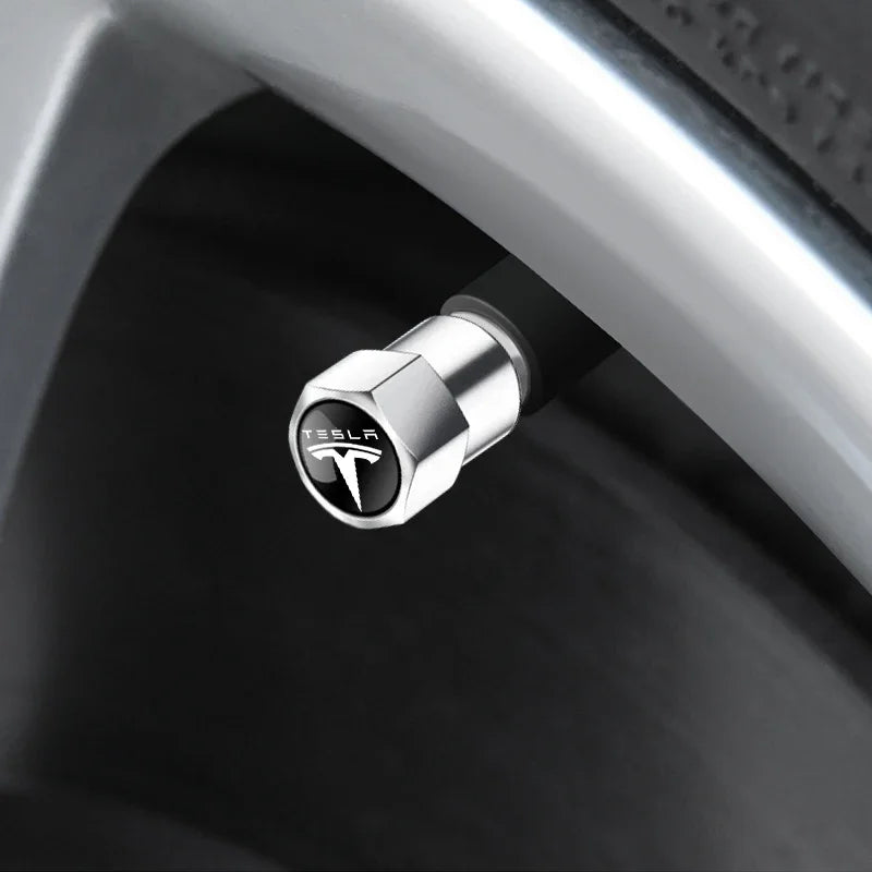 4Pcs Alloy Tesla Valve Caps | Dust Cover for Model 3 Y S X Cybertruck Roadster close-up view