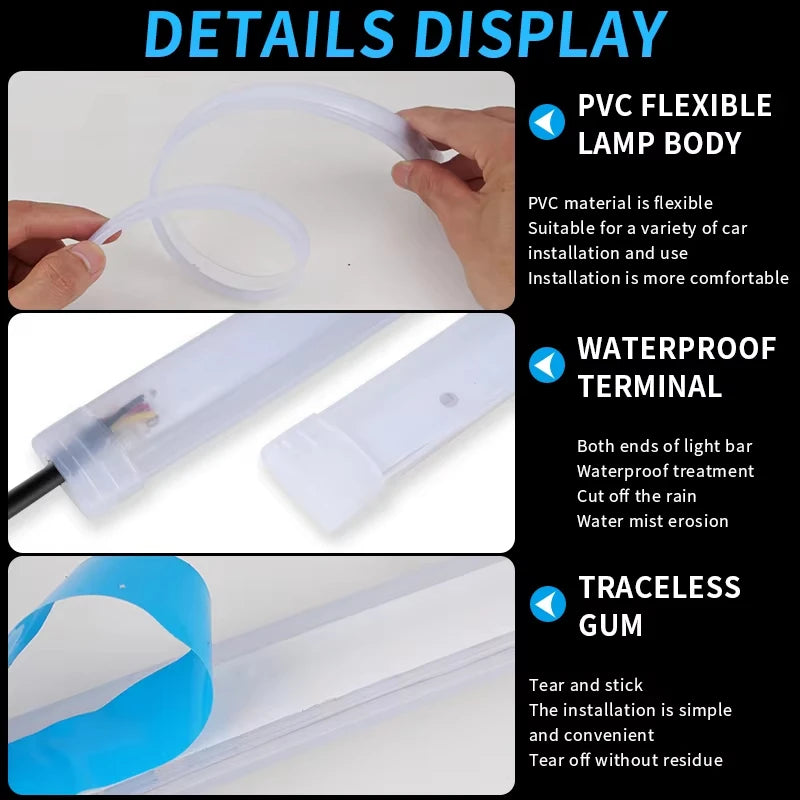 2pcs Car Led DRL Light Strip Daytime Running Lamp Dynamic Scan Flexible Waterproof Headlight Turn Signal Lights 12V Universal