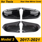 for 2017-2021 Tesla Model 3 Horn Style Horn Rear View Side Mirror Cover Case Glossy Black / Carbon Fiber